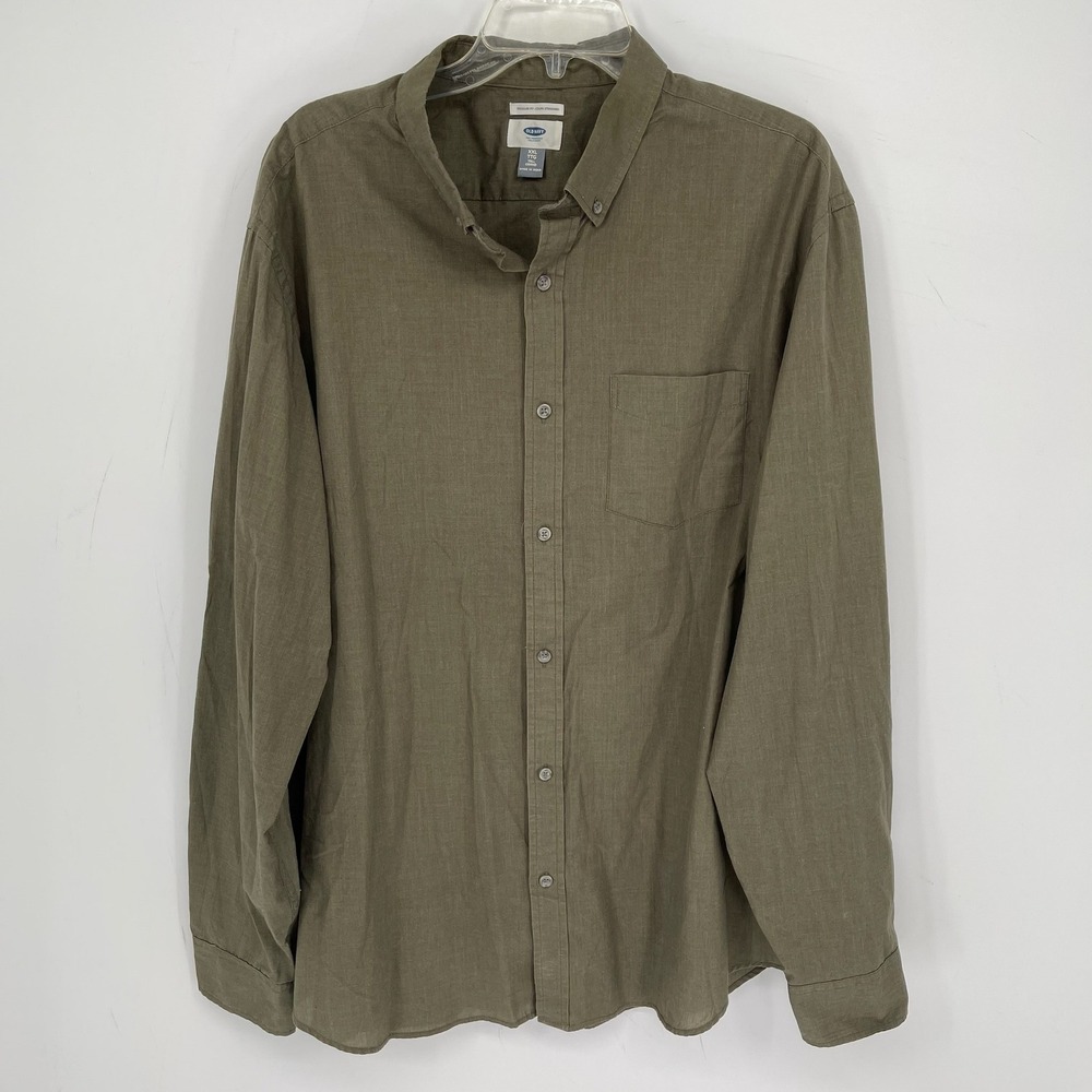 Old Navy Men's Olive Green Regular Fit Long Sleeve Button Front Shirt Size XXLT